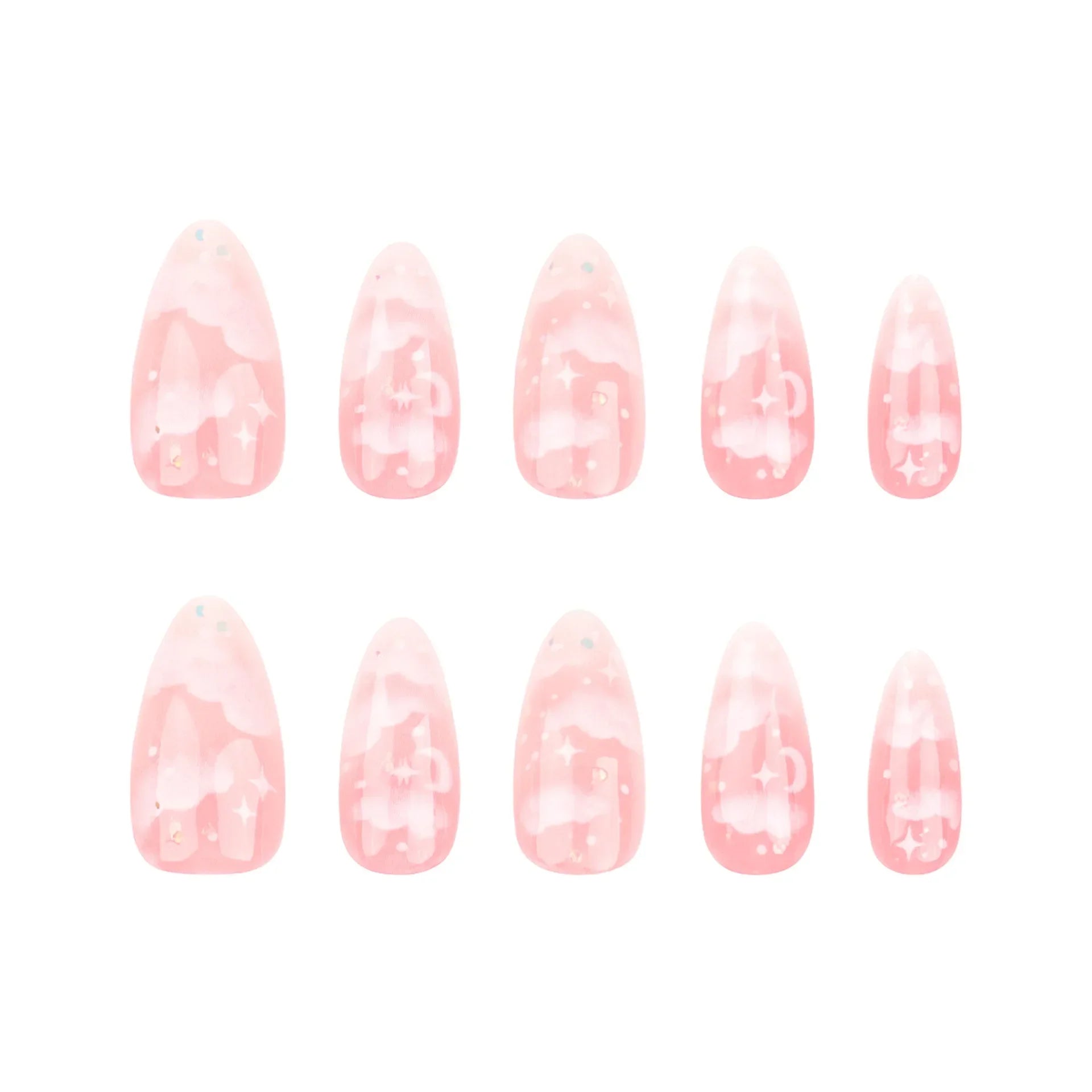 24Pcs Pink Cloud Sweet Star Moon Acrylic Nails Press on Almond Wearable Full Cover False Nails Art Tips Fingernail Beauty.