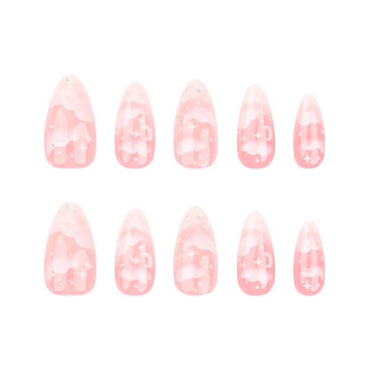 24Pcs Pink Cloud Sweet Star Moon Acrylic Nails Press on Almond Wearable Full Cover False Nails Art Tips Fingernail Beauty.