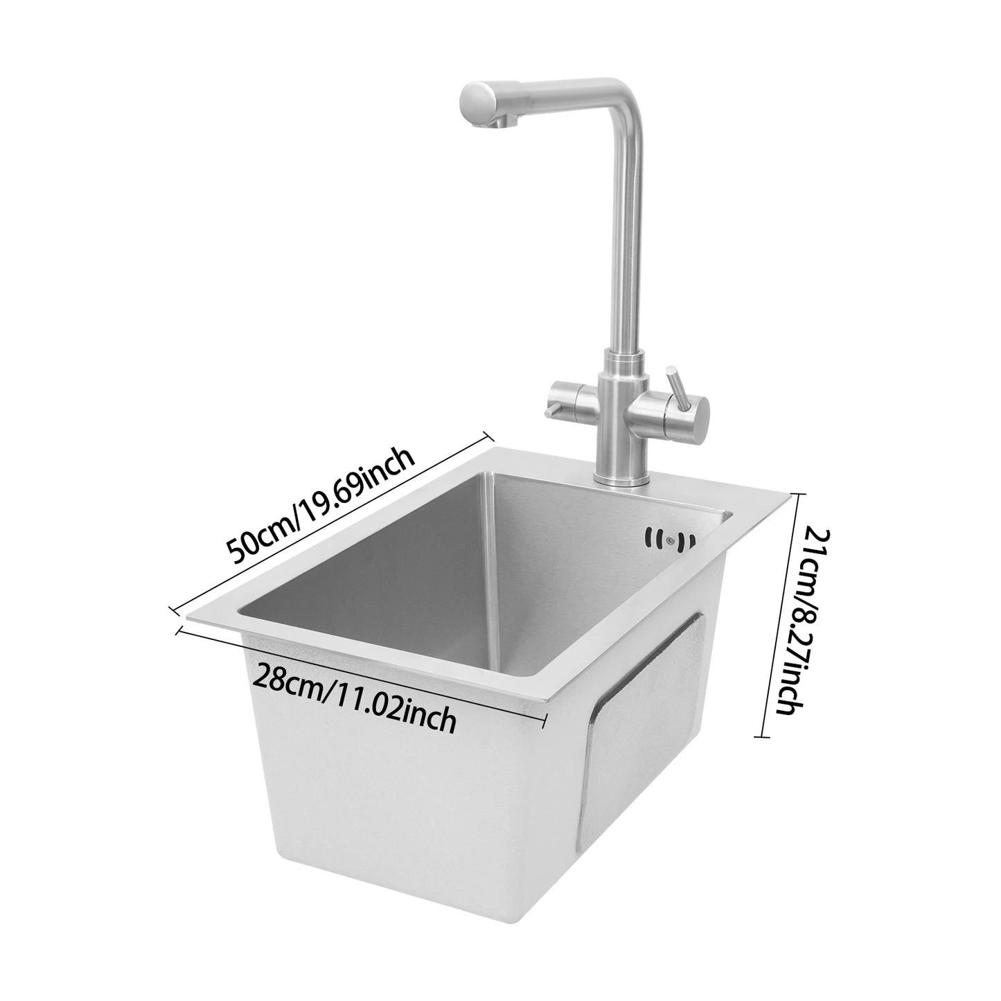 Edelstahlspüle, Küchenspüle, kleine Küchenspüle, Mini-Spüle mit Wasserhahn und Abfluss, 50 x 28 cm