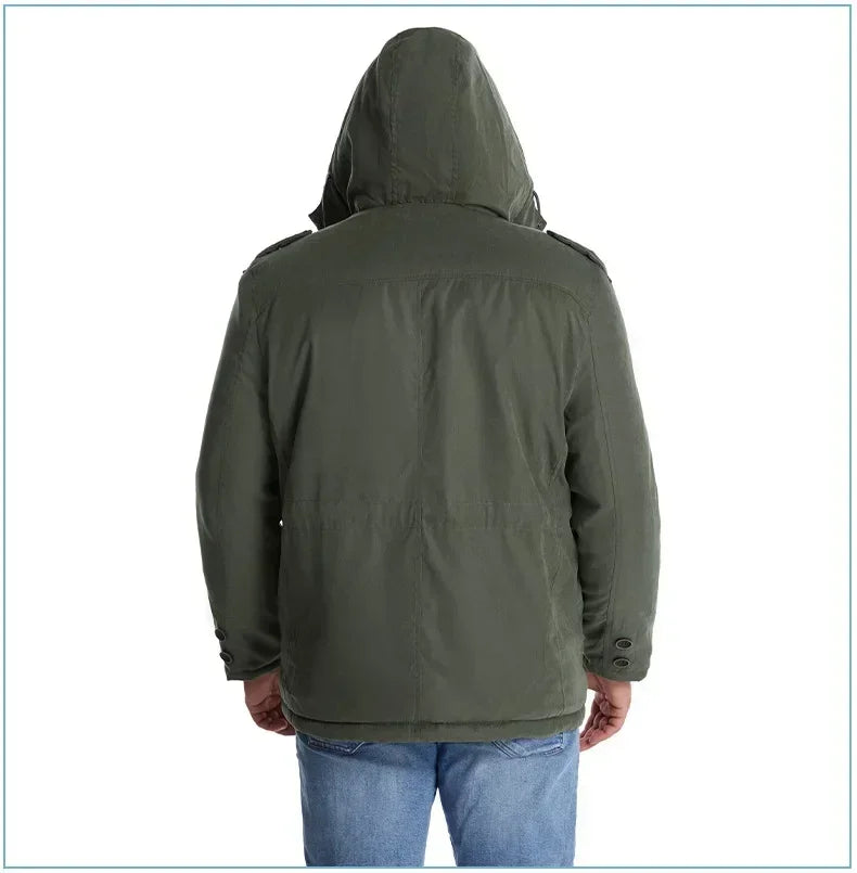 Men's Jacket WINTER USA SIZE Large SIZE Lamb Fleece JACKETS Hooded Cotton Thickened Multi Pocket Casual Mid length Coat