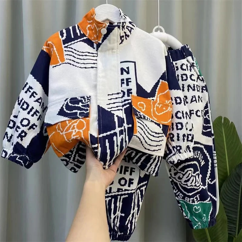 Boys Set Spring and Autumn 2024 New Children's Handsome Clothes Trendy Baby Autumn Fashion Cowboy Two Piece Set Kids Outfits.