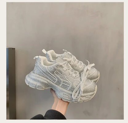Top Quality Sneakers Women Skate Shoes Rhinestone Women Loafers Platform Fashion Shiny Women's Casual Shoes Crystal Sneaker.