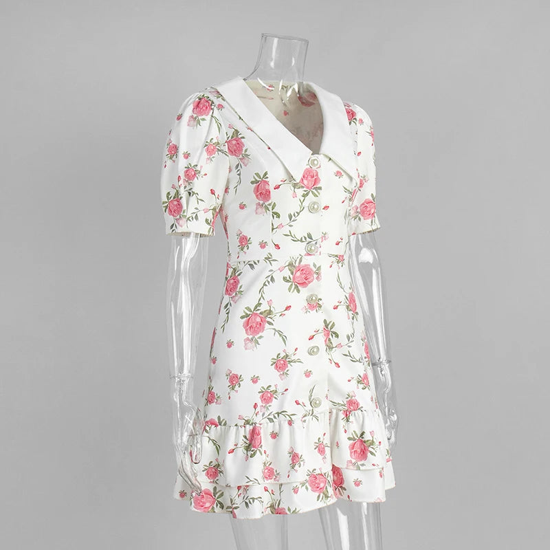 Beiyingni Neue In frauen Kleid Elegante Französisch Mode Schlank Kurzarm Mini Kleider Weibliche Rüschen Tasten V-ausschnitt Kurze Vestido.