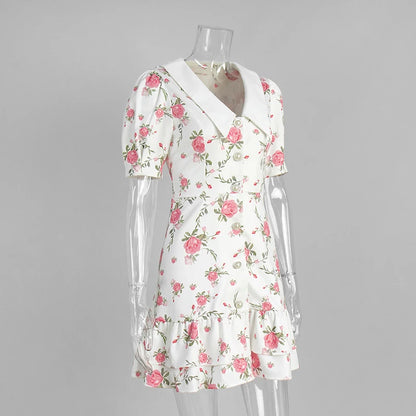 Beiyingni Neue In frauen Kleid Elegante Französisch Mode Schlank Kurzarm Mini Kleider Weibliche Rüschen Tasten V-ausschnitt Kurze Vestido.