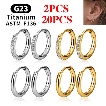 2/20PCS G23 Titanium Earring Hoop CZ Hinged Segment Round Nose Ring for Women Ear Tragus Cartilage Helix Daith Piercing Jewelry.