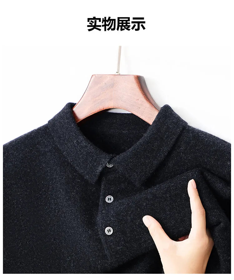 100% Wool. High-quality Men's Warm Sweater, Business Casual Stretchable POLO Shirt, Fall/winter Pullover Knitted Sweater.