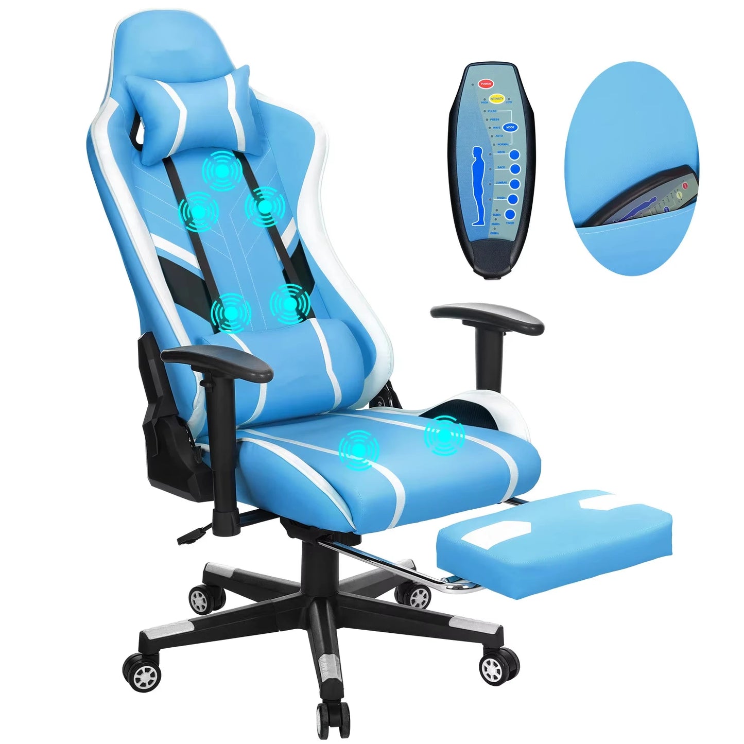 GC-RC03 Massage-Gaming-Stuhl, 7-Punkt-Sitzhöhe, ergonomischer Bürostuhl mit Fußstütze und Lordosenstütze für das Heimbüro