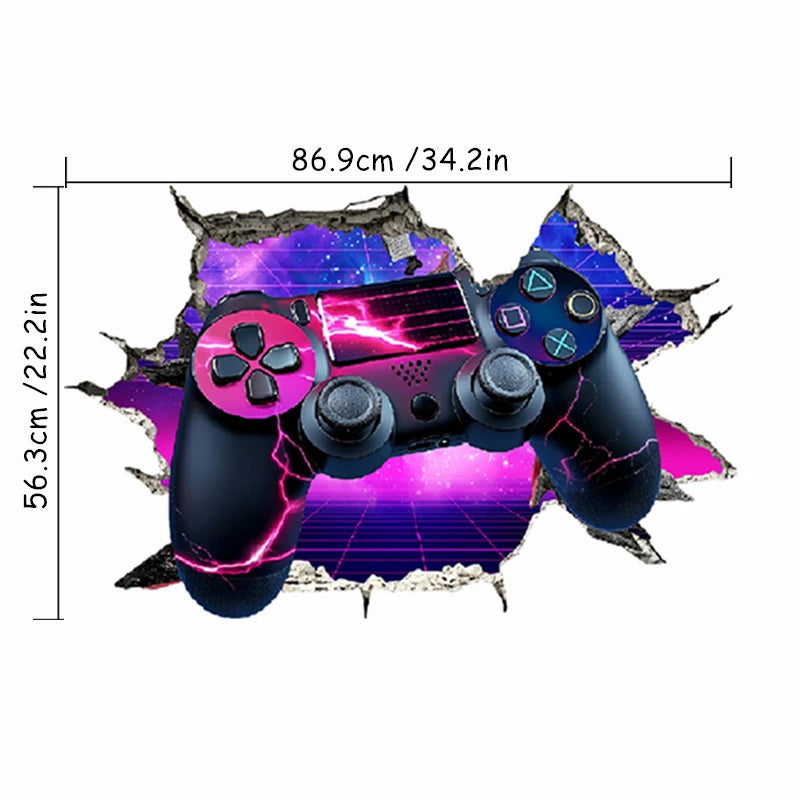 Larger Game Poster 3D Wall Hole Art Cool Gamer Zone Gamepad Vinyl Mural Stickers Home Decoration for Kids Bedroom Gaming Rooms.