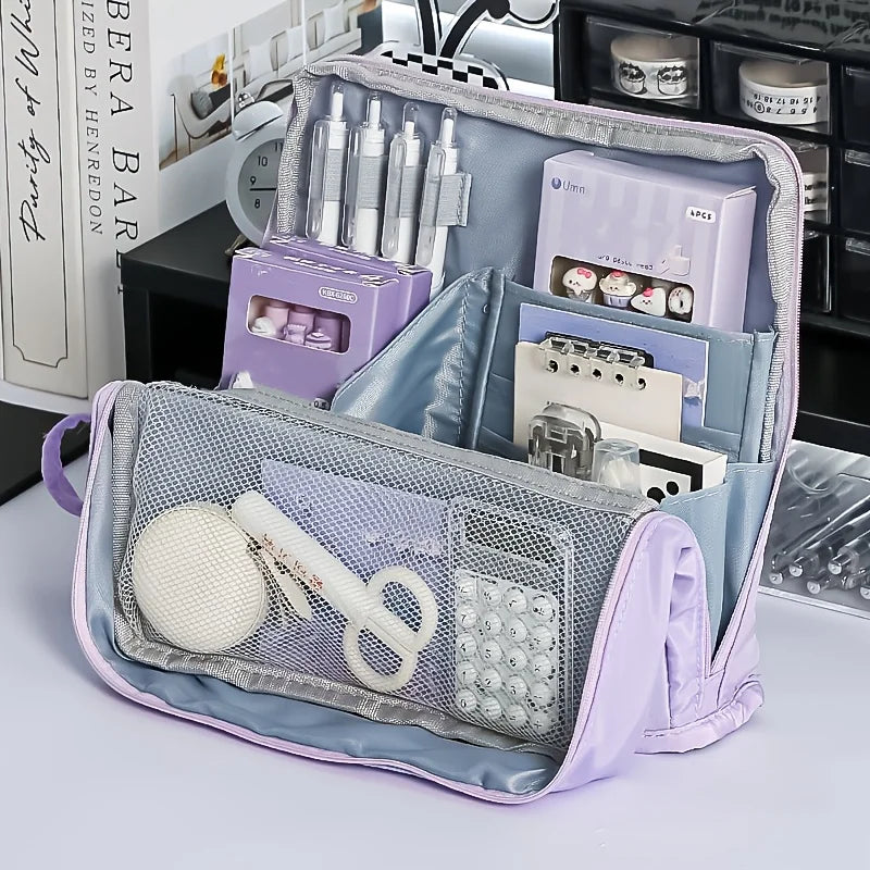 Waschbarer Federmäppchen-Organizer, großes Fassungsvermögen, mehrere Fächer, Netztasche, Aufbewahrungstasche für Schule, Büro, Reisen, Unisex-Geschenk.