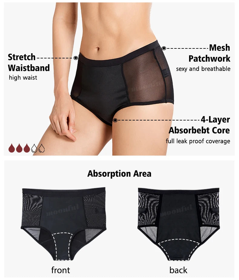 High Waist Period Underwear Lace Mesh Menstrual Panties Women Menstrual Cycle Absorbent Underwear Girl Panties for Monthly.