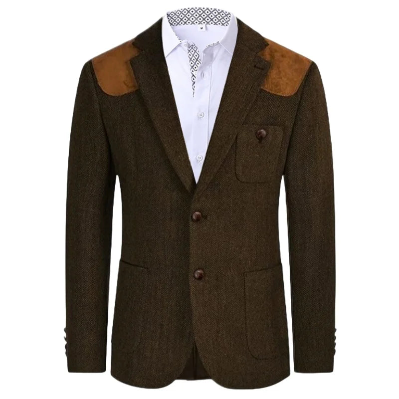 British-style men's suit jacket Houndstooth tweed sports jacket Double-breasted formal jacket    British-Style Men's Suit Jacket.