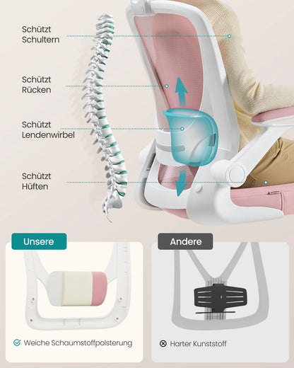 SONGMICS Bürostuhl ergonomisch, Schreibtischstuhl, Drehstuhl mit Mesh, gepolsterte Lendenstütze, Wippfunktion