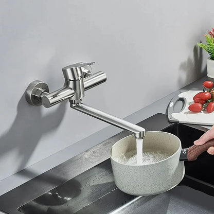 Kitchen Faucets Stainless Steel Wall Mounted Dual Hole Bathroom 360 Rotate Basin Faucet Cold Hot Water Mixer Taps With spray gun