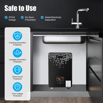 6500W 220V Electric Instant Hot Water Heater  Shower Bathroom Faucets Kitchen Tap Digital Display Temperature Automatic