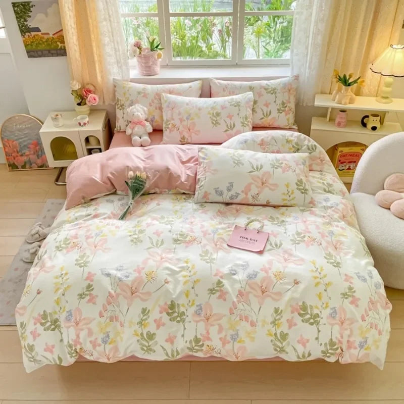 2025 new Cotton Duvet Cover Set with 2 Pillowcases 1 bed sheet - Elegant & Breathable Bedding Set,Fade-Resistant, Multiple Sizes