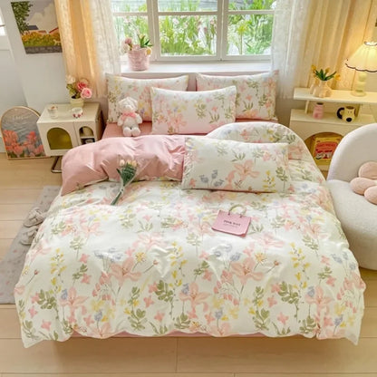 2025 new Cotton Duvet Cover Set with 2 Pillowcases 1 bed sheet - Elegant & Breathable Bedding Set,Fade-Resistant, Multiple Sizes