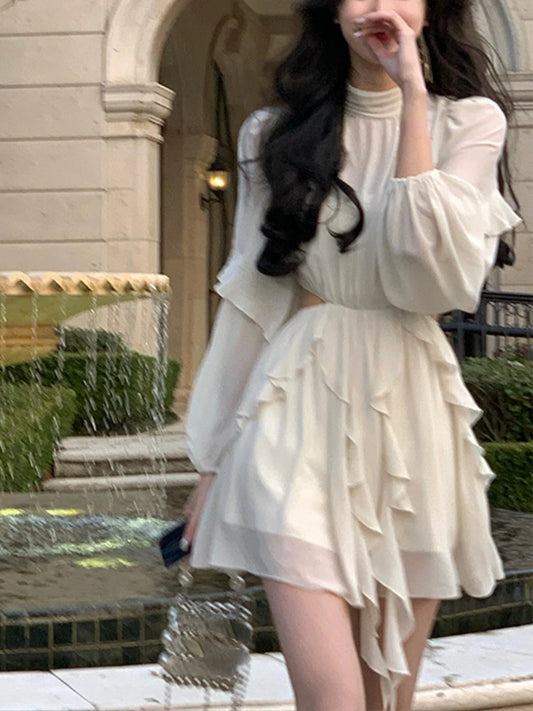 Strand Stil Chiffon Y2k Mini Kleid Büro Dame Casual Langarm Elegante Einteilige Kleid Koreanische Mode Kleidung Sommer 2023