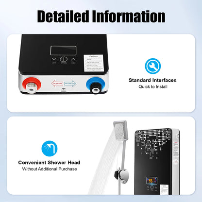 6500W 220V Electric Instant Hot Water Heater  Shower Bathroom Faucets Kitchen Tap Digital Display Temperature Automatic