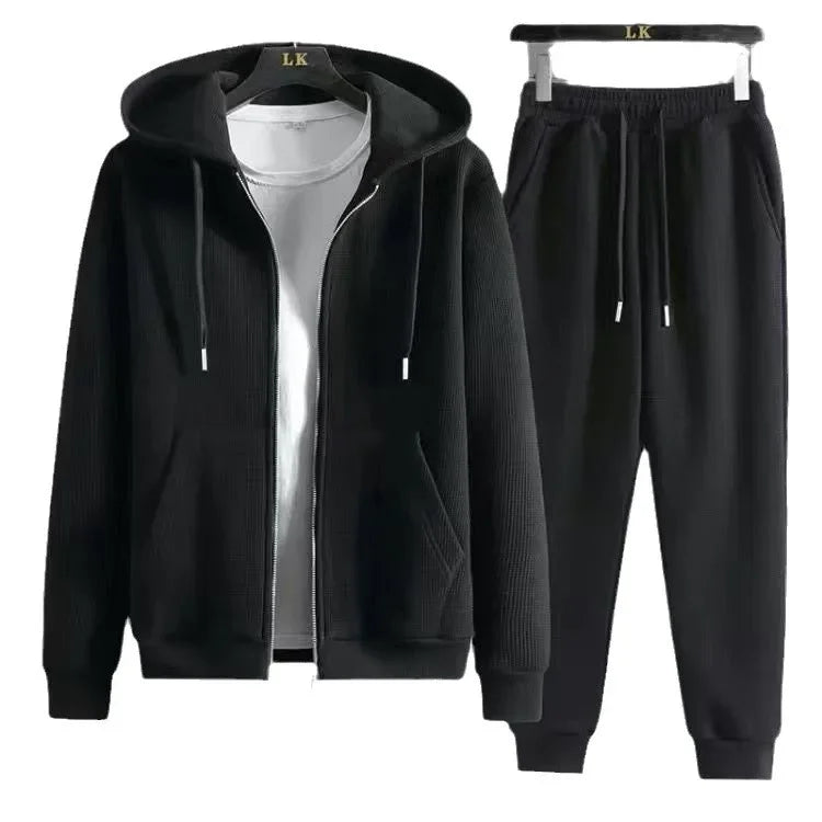 Pure Color Sportswear Set Hooded Open Cardigan Men's Women's Couple Sweatshirt Two-Piece Set for Autumn Winter Spring.