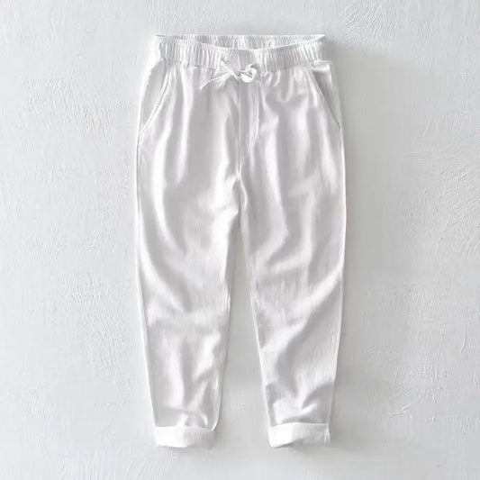 Chinesischer Stil, atmungsaktiv, Kordelzug, elastische Taille, Leinen, Freizeithose, Herren, lose Baumwolle, Leinen, lange Hose, Ramie-Strandhose, schick