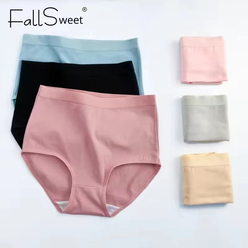 FallSweet 5Pcs/Lot Cotton Panties for Women Plus Size Underwear High Waist Comfortable Female Underpants Sexy Lingerie M-XXXL.