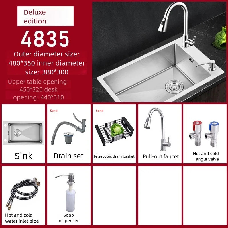 Kitchen Sink Stainless Steel Transversal Side Loading Side Holes Cafeteria Dish and Wash Vegetable Basin Large Size Single Slot