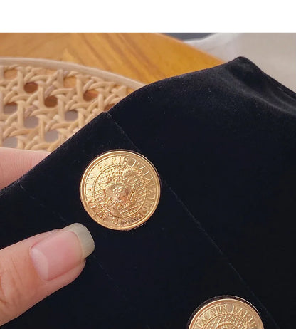 Velvet Black High Waist Slim Shorts Thicked Women's Winter New Korean Fashion Double-breasted Wide Leg Short Pants.