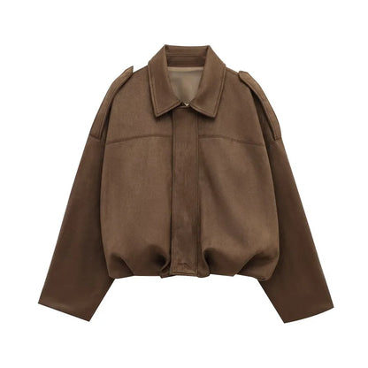 MUJER 2025, Wildleder-Bomberjacken für Damen, Oberbekleidung, übergroße Jacke, Damen-Streetwear, Reißverschluss, Damenmäntel, gepolsterte Varsity-Jacken