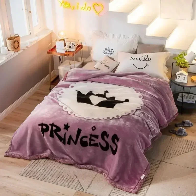 150x200cm  Home Blanket Double Layered Encrypted Plush Fur Coral Fleece Quilt Winter Dormitory Sofa Keep Warm Sheet Bed Cover