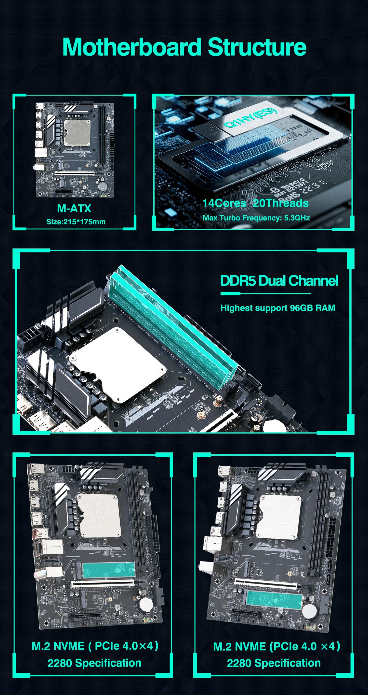 Q1HY ES 0000 Refer to i9 139** DIY Gaming Computer Motherboard with Onboard 13th Kit Interposer Core CPU 14C20T DDR5 Desktops.