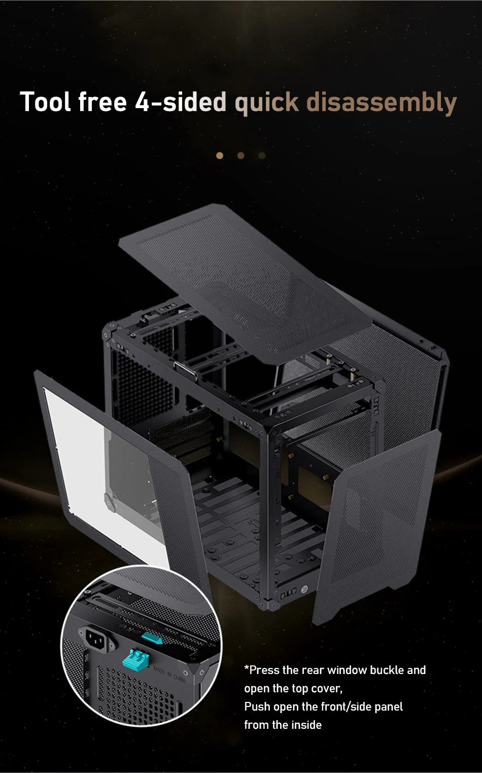 JONSBO C6 MAX Desktop M-ATX Case Type-c Side Transparent Handheld Portable Computer Small Chassis ATX Power Supply.
