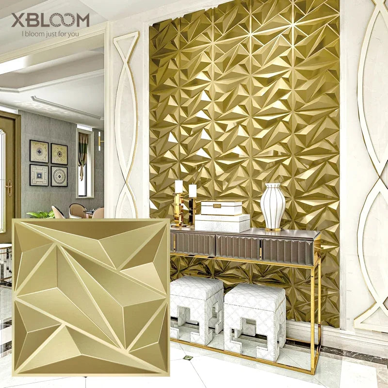 12pcs 30x30cm Champagne Gold color 3D Wall Panel gold luxurious 3D Wall Sticker Wedding party Wood grain Waterproof Wallpaper