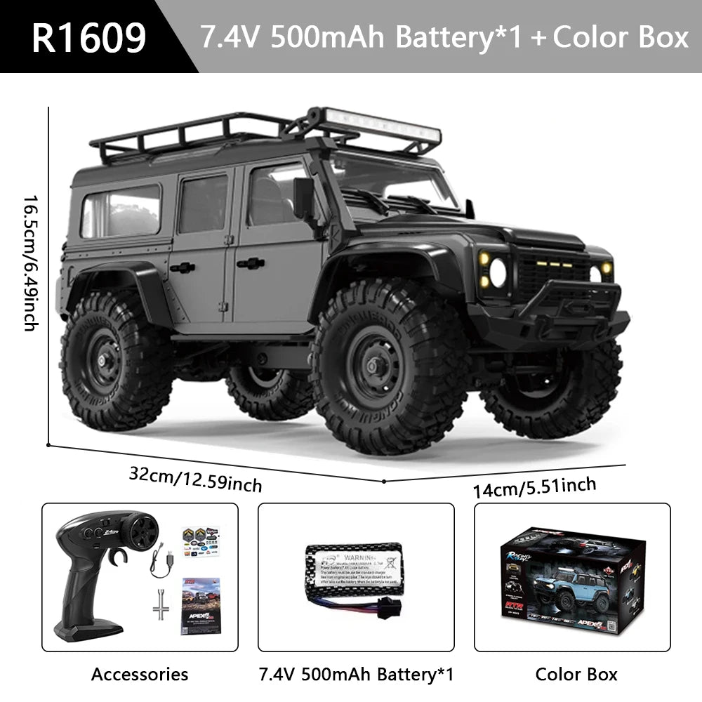 HB R1601 RC Car 1:16 2.4G 4WD Off-Road Remote Control Cars with LED Crawler Trucks Climbing Vehicle Model Toys for Kids Adult