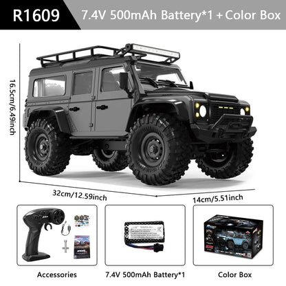 HB R1601 RC Car 1:16 2.4G 4WD Off-Road Remote Control Cars with LED Crawler Trucks Climbing Vehicle Model Toys for Kids Adult