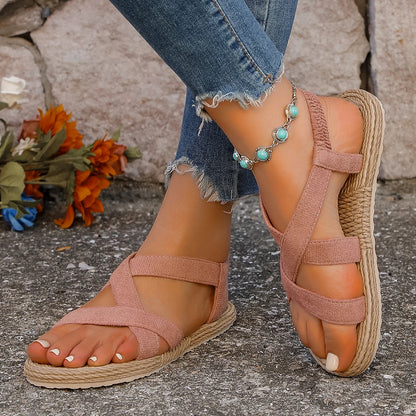 Women's fashion solid color features trend anti-slip wear-resistant soft soled flat sandals.