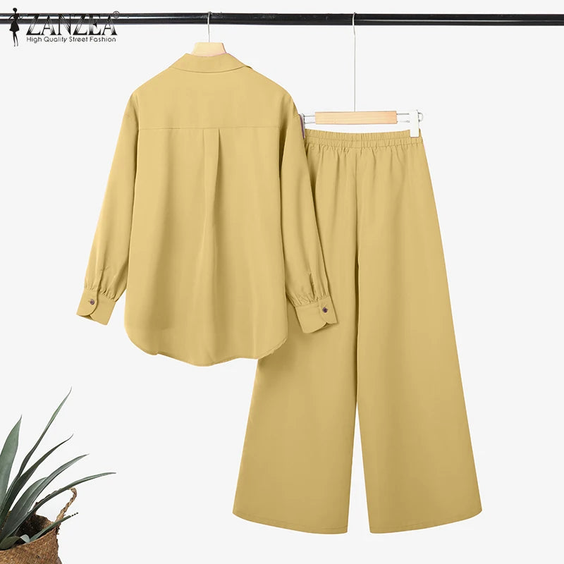 2025 ZANZEA Fashion Lapel Long Sleeve Tops Pant Suit Autumn 2 Piece Sets Women Outfits Office Pant Sets Casual Work OL Tracksuit.