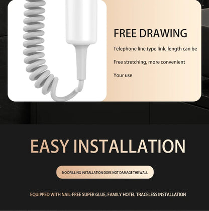 220V Hotel Wall Mounted Hair Dryer Hotel Non punching Negative Ion Hair Protection Cold and Hot Air High Power Hair Dryer