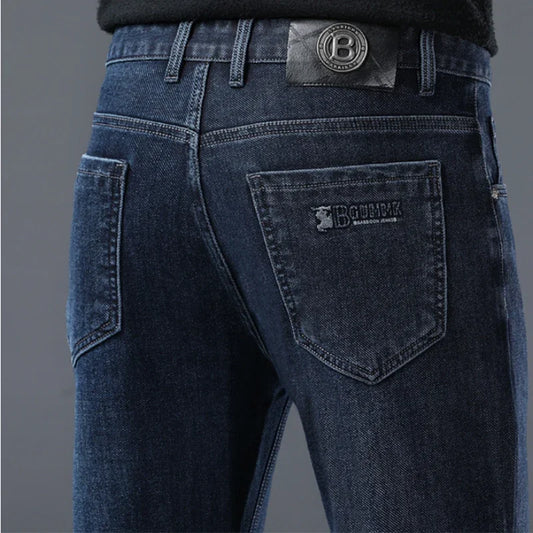 2025 New Stretch Jeans Men's Regular Classic Business Slim Trousers Black Blue Straight Male Y2K Brand Clothing Pants Size 29-40.