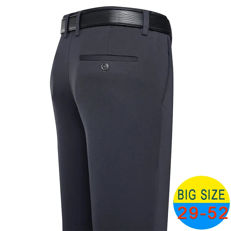 Spring Summer Men's Casual Pants Stretchy Suit Pants Formal Business Trousers Plus Size 46 48 Classic Navy Blue Trousers.