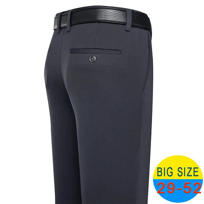 Spring Summer Men's Casual Pants Stretchy Suit Pants Formal Business Trousers Plus Size 46 48 Classic Navy Blue Trousers.