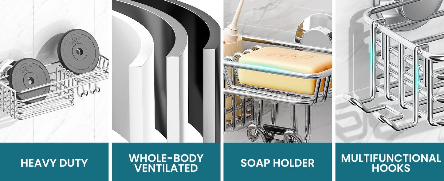 TAILI Dusch-Caddy mit Saugnapf, 2er-Pack mit Haken und Seifenhalter, robuster Badezimmer-Dusch-Organizer, ohne Bohren von Duschregalen