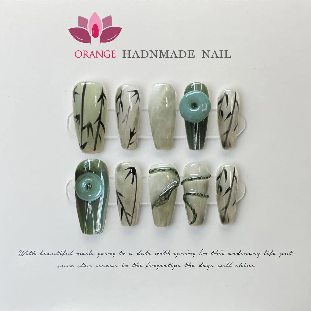 Handmade Fake Nails With Rhinestones Coffin Press On Nails French Manicuree Wearable Full Cover False Nail Tips With Designed.