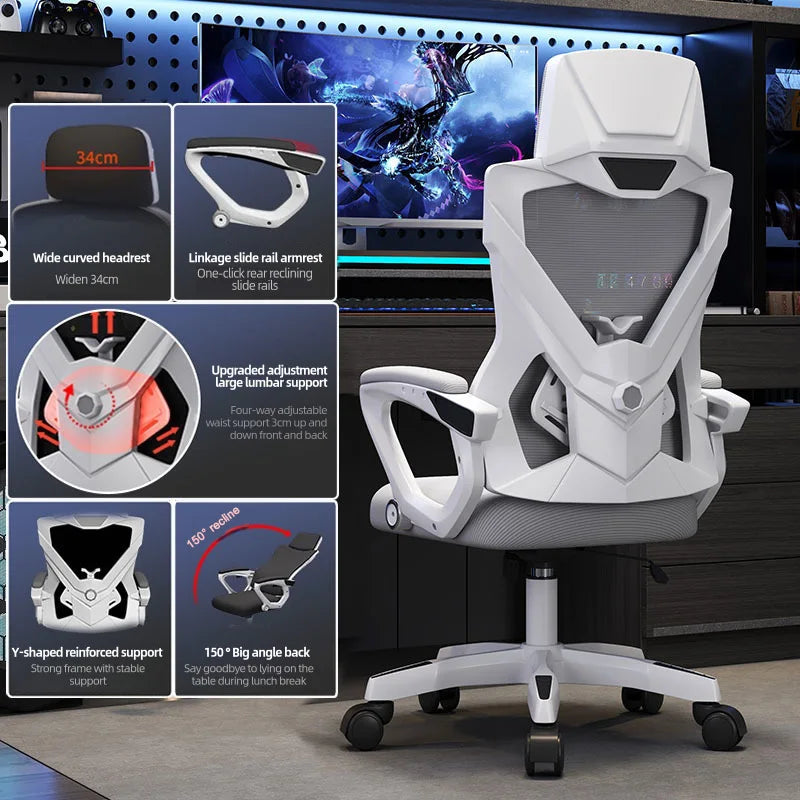 Elektronischer Gaming-Computerstuhl, ergonomische Bürostühle mit Rückenlehne und versteckter Fußstütze, 150-Grad-Neigung, Rollstuhlmöbel