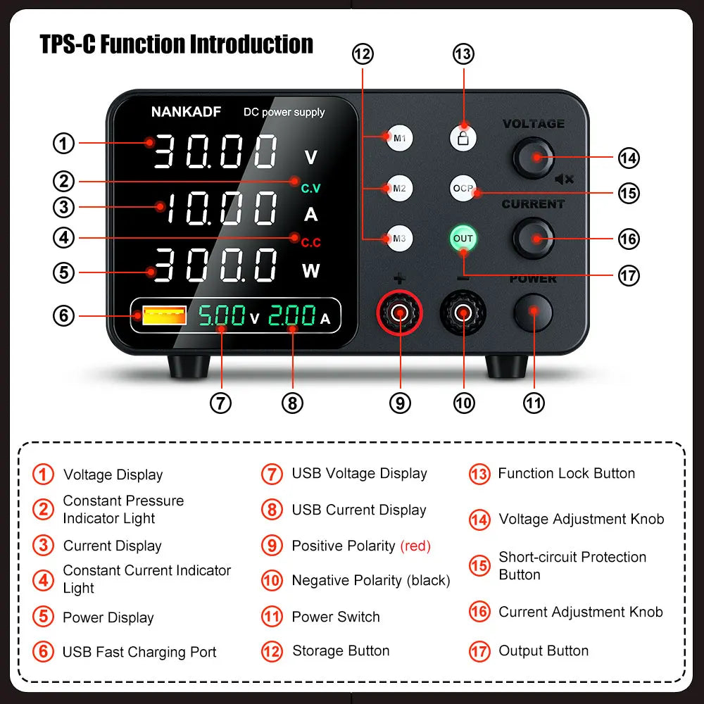 NANKADF DC laboratory power supply 30V 10A bench power supply encoder regulates voltage and current Dual input voltage 220V/110V.