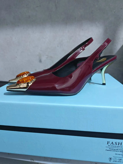 Iron Head Fashion Heterosexual Red High Heels Fox Head Jewel Decoration New Plus Size Banquet Shoes Women's High Heel Sandals.