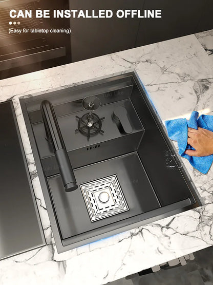 Versteckte Küchenspüle aus Edelstahl, Unterbau, Mini-Einzelschlitz, klein, multifunktional, für Wohnmobile, Café, Bar, Waschbecken mit Deckel, Gartenbalkon