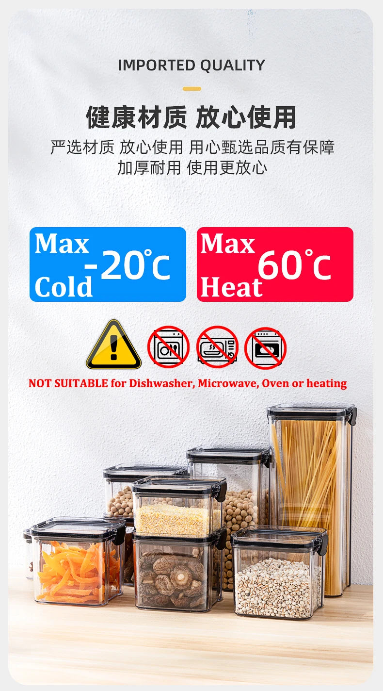 Food Box Storage Container With Airtight Lid Condiment Organizer Plastic Dispenser Jar Hermetic Kitchen Cereal Snack Spaghetti.