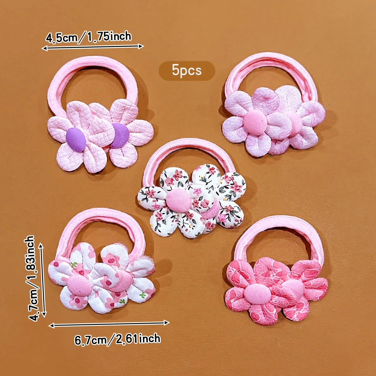 5 Cute Pink Flower Hair Rings Princess Head Flower Hair Accessories Suitable for Daily Use.