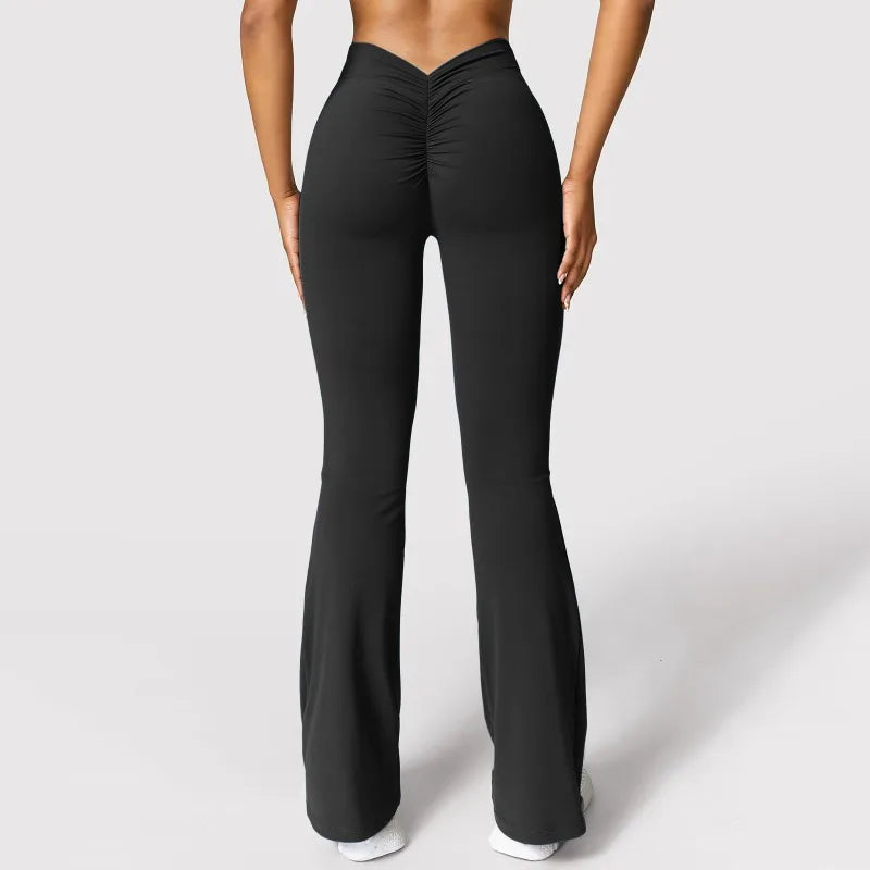 Fashion Micro Horn Leggings Women V-back Waist Sports Pants High Waist Push Up Butt Gym Pants Solid Slim Casual Leggings.