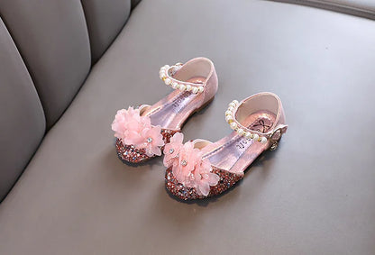 Fashion Children's Sandals 2024 Spring Summer Shining Flowers Sweet Girl Princess Shoes Dance Performance Kids Sandals J191.